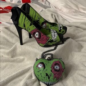 Iron Fist Green and Black Zombie Heels with Matching Clutch size 40